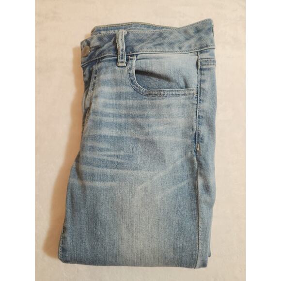American Eagle Jeans Womens 12 Blue Stretch Super Low Rise Jegging Y2k - Picture 1 of 11
